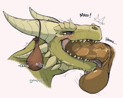 anthro bag baldur's_gate balls blush bodily_fluids deep_throat disembodied_penis dragonborn_(dnd) dungeons_and_dragons duo erection facial_piercing fellatio galaxia22 genitals green_body green_scales hasbro hi_res horn humanoid_genitalia humanoid_penis male male/male neck_bulge nose_piercing nose_ring oral penile penis piercing reptile ring_piercing saliva scales scalie sex sharp-teeth side_view soursop_(galaxia22) tears tongue tongue_out wizards_of_the_coast