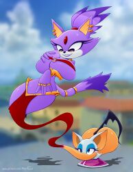 blaze_the_cat rouge_the_bat sonic_(series) sonic_the_hedgehog_(series) sega genie djinni transformation magic_lamp big_breasts big_boobs huge_breasts huge_boobs cleavage underboob midriff hourglass_figure big_butt big_ass huge_butt huge_ass furry anthro cat_ears cat_tail cat_girl bat_girl bat_ears inanimate_transformation genie_transformation harem_girl harem_outfit jewelry bindi hyperflannel
