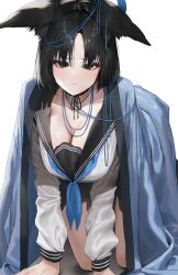 1girls allied_hyakkiyako_academy_student animal_ears big_breasts black_hair blue_archive breasts busty cleavage curvaceous curvy curvy_body curvy_female curvy_figure female female_only huge_breasts hyakkaryouran_conflict_resolution_council_(blue_archive) kikyou_(blue_archive) large_breasts light-skinned_female light_skin poharo solo voluptuous