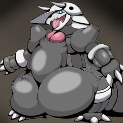 1:1 aggron balls big_balls big_penis bodily_fluids cock_vore digestion generation_3_pokemon genital_fluids genitals hi_res huge_balls huge_cock luelue male male_only nintendo penile penis pokemon pokemon_(species) vore