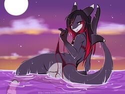 1boy akula_(fenix-fox) anthro ass bikini black_hair femboy fenix-fox girly long_hair male male_only piercing red_hair shark solo tail trap two_tone_hair water