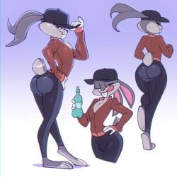 1:1 anthro barefoot bigdad biped bugs_bunny bulge clothed clothing feet femboy femboy_bunny girly grey_body lagomorph leporid looking_at_viewer looking_back looking_back_at_viewer looney_tunes male male_focus male_only mammal one_eye_closed rabbit rear_view simple_background solo thick_thighs thighs warner_brothers