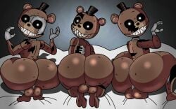 3boys animatronic ass ass_focus backsack balls bear_ears bed big_ass big_balls bubble_butt comparing_asses cub curvy femboy five_nights_at_freddy's five_nights_at_freddy's_4 freddles furu_flami gray_perineum grey_perineum huge_ass huge_butt humanoid looking_at_viewer looking_back male male_only no_humans non-human non-human_only robot sharp_teeth shortstack thick_thighs top_hat wide_hips