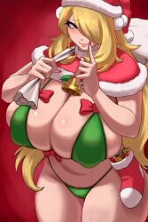 1girls 2023 2d 2d_(artwork) alternate_breast_size bell big_breasts big_thighs bikini blonde_hair bra breasts christmas christmas_bag christmas_clothing christmas_hat christmas_outfit cynthia_(pokemon) erect_nipples female gigantic_breasts huge_breasts huge_thighs large_breasts large_thighs long_fingernails long_hair long_nails looking_at_viewer muppy0163 nintendo one_eye_closed one_eye_covered one_eye_obstructed panties pokemon pokemon_dppt red_nail_polish red_nails shiny_ass shiny_breasts shiny_butt shiny_hair shiny_skin smile smiling sweat sweating sweaty_body sweaty_breasts sweaty_legs thick_thighs thighs white_skin wide_hips yellow_hair