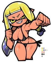 animal_humanoid anthro big_breasts bikini cephalopod cephalopod_humanoid female female_only humanoid inkling inkling_girl mask_(marking) new_agent_3_(splatoon) nintendo omoitukan2 pointy_ears pseudo_hair sideass splatoon splatoon_(series) splatoon_3 squid tentacle tentacle_hair veronika_(splatoon) yellow_eyes yellow_hair