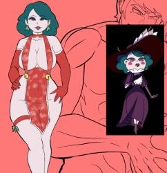 1girls banjabu big_breasts choker christmas christmas_outfit eclipsa_butterfly female_focus holly_(plant) jingle_bell milf nearly_naked_apron opera_gloves star_vs_the_forces_of_evil