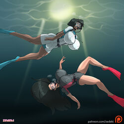 1futa 1girls artist_name asami_sato avatar_legends big_balls big_breasts big_penis canon_couple chocolate_and_vanilla dark-skinned_futanari dark_skin diving female futanari interracial intersex korra large_breasts scuba_gear the_avatar the_legend_of_korra underwater water water_tribe zedeki