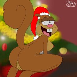 ass brown_fur buckteeth christmas christmas_headwear christmas_tree furry looking_at_viewer nickelodeon pussy rear_view sandy_cheeks solo spanky15 spongebob_squarepants squirrel thick_thighs