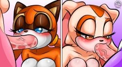 2futas aged_up amy_rose anthro blaze_the_cat blue_eyes bodily_fluids breasts brown_eyes cream_the_rabbit eulipotyphlan eyeshadow felid feline fellatio female female/female fur futanari genitals group hair half-closed_eyes hedgehog hi_res intersex intersex/female lagomorph leporid looking_pleasured makeup mammal marine_the_raccoon multicolored_body multicolored_fur narrowed_eyes oral oral_penetration orange_body orange_fur penetration penile penis pink_body pink_fur pink_penis procyonid purple_body purple_fur rabbit raccoon saliva saliva_on_penis sega sex sirjzau sonic_(series) sonic_the_hedgehog_(series) tan_body tan_fur