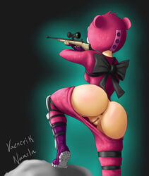 animal_suit anus ass boots cameltoe cuddle_team_leader exposed_ass exposed_panties fortnite furry furry_suit gun pants pants_down pants_pull pussy ribbon sniper sniper_rifle tagme unaware vaenerik_naarla wardrobe_malfunction