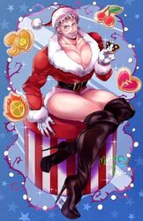 1boy big_pecs boots christmas crossdressing dilf heels high_heels huge_pecs jojo's_bizarre_adventure joseph_joestar large_pecs leather male male_only old_joseph pecs pinup santa_costume stardust_crusaders stiletto_heels