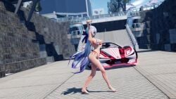 1girls animated big_breasts car huge_breasts large_breasts micro_bikini mmd tagme thong video vocaloid white_hair yowane_haku