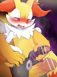 absurd_res anthro balls biped black_body blush braixen censor_bar dubious_consent duo erection femboy fur furry gay generation_1_pokemon generation_6_pokemon genitals hi_res humanoid hypno male male/male male_only nintendo orange_body orange_fur penis pokemon pokemon_(species) tongue tongue_out white_body white_fur yellow_body yellow_fur yousan