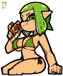 big_breasts bikini eating eating_food female female_only inkling inkling_girl nintendo omoitukan2 sideass splatoon