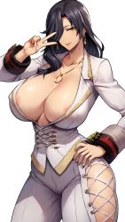 ai_generated amamiya_tsubaki big_breasts black_hair busty civitai cleavage female_only god_eater huge_breasts massive_breasts mature_female mommy white_suit