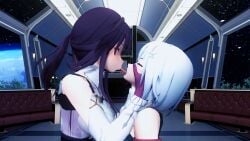 2girls 3d blue_eyes hand_on_face honkai:_star_rail honkai_(series) kafka_(honkai:_star_rail) kissing lesbian_kiss medium_hair miruno_(artist) ponytail purple_eyes purple_hair short_hair tongue tongue_in_mouth tongue_kiss tongue_out tongue_sucking topaz_(honkai:_star_rail) white_hair yuri