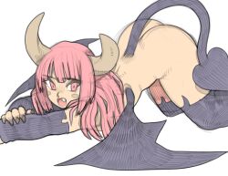 ass completely_nude completely_nude_female detached_sleeves disgaea drawn i-do-sketches nippon_ichi_software succubus succubus_(disgaea) succubus_horns succubus_tail succubus_wings thighhighs