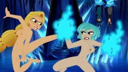 2boys 2girls black_hair blonde_hair blue_hair braid brown_hair cassandra_(tangled) disney disney_channel eugene_fitzherbert female fighting kim_possible mehefin013 multiple_girls nude parody rapunzel tangled tangled:_the_series varian_(tangled)