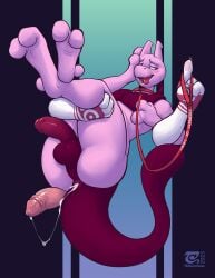 anthro balls biped bodily_fluids collar cum cum_from_ass cum_in_ass cum_inside cum_string duo generation_1_pokemon genital_fluids genitals glans hi_res humanoid_genitalia humanoid_penis leash leashed_collar legendary_pokemon male male/male mewtwo nintendo open_mouth pat_(lapatte) penis perineum pokemon pokemon_(species) tail thesecretcave tongue tongue_out