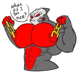 1boy anthro bara bara_tiddies bara_tits big_pecs chains hourglass_figure huge_pecs humanoid large_pectorals male male_only manboobs massive_pecs moobs muscular muscular_male nipple_chain nipple_piercing oc_(xcomunit7) pecs red_body red_skin solo solo_focus xcomunit7