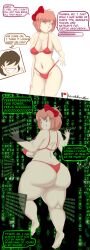 1boy 1boy1girl 1girls ass ass_expansion ass_growth big_ass big_breasts breast_envy breast_expansion breast_growth breasts code coding comic doki_doki_literature_club english_text error fat_ass fourth_wall growth huge_ass huge_breasts lewddoodler pout reality_warping red_bikini red_bow red_bra red_panties sayori_(doki_doki_literature_club) smirk text