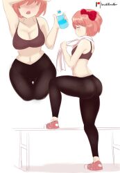 big_ass doki_doki_literature_club gym gym_clothes lewddoodler sayori_(doki_doki_literature_club) sweat towel water_bottle working_out workout workout_clothes yoga_pants