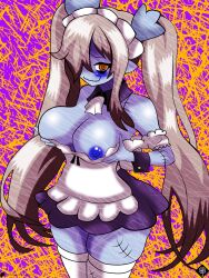 breasts disgaea disgaea_5 exposed_breasts large_breasts lucky-jj maid maid_(disgaea) maid_uniform nippon_ichi_software thick_thighs thighhighs thighs zombie zombie_girl