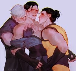 after_kiss bi-han biceps bite_mark biting_neck blush brother brothers gay incest kuai_liang male_only mortal_kombat mortal_kombat_1_(2023) muscular_male netherrealm_studios pectoral_grab pleasure_face saliva_trail sandwiched scorpion_(mortal_kombat) smoke_(mortal_kombat) sub-zero threesome tomas_vrbada undressing_another yaoi