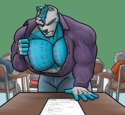 anthro bara bara_tiddies bara_tits big_pecs clothing huge_pecs humanoid large_pectorals looking_back male male_only manboobs massive_pecs moobs muscular muscular_male pecs pov presenting smiling teacher_and_student xcomunit7