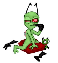 1boy alien antennae clothed clothing gir_(invader_zim) green_skin humanoid invader_zim male male_only mammal nickelodeon pinup pose smooth_skin solo undressing zim