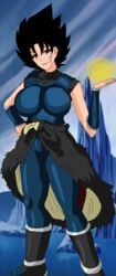 1girls armor big_ass big_breasts black_eyes black_hair dragon_ball dragon_ball_xenoverse energy_ball female original_character saiyan saiyan_tail scali scar smirk tail tights