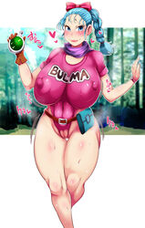 1girls bimbo blue_eyes breasts bulma_briefs busty cleavage curvy dragon_ball dragon_radar erect_nipples hourglass_figure huge_areolae huge_breasts huge_nipples niwatora puffy_nipples sweat teenager thick_lips thick_thighs tight_clothing vagina voluptuous wide_hips