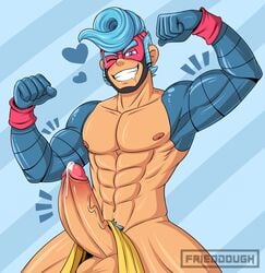 1boy 2018 abs arms_(game) balls bara biceps big_penis blue_eyes blue_hair blush boner clothing cum drooling erection flexing frieddough grin human male male_only mask muscle muscles muscular muscular_male naughty_face nintendo nipples nude pecs penis precum pubic_hair saliva showing_off smile solo spring_man testicles topless uncensored veiny_penis