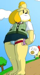 2018 animal_crossing anthro barefoot canine clothed_masturbation clothing davidsanchan egg_vibrator female fur hidden_vibrator isabelle_(animal_crossing) mammal masturbation nintendo panties public_masturbation raised_skirt sex_toy sex_toy_under_clothing shih_tzu skirt smile solo tongue tongue_out underwear upskirt vaginal_masturbation vaginal_penetration vibrator video_games yellow_fur