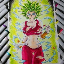 1girls aura breasts dragon_ball dragon_ball_super earrings female fusion green_eyes green_hair jpcortes kefla legendary_super_saiyan light-skinned_female light_skin nipple_slip photo_(medium) potara_earrings saiyan short_hair spiky_hair super_saiyan super_saiyan_2 traditional_media_(artwork) wardrobe_malfunction