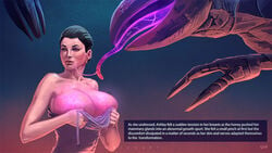 artist_upload ashley_williams breast_expansion breasts breasts_exposed clothed clothing comic creature english_text expansion female goo growth insectoid interspecies long_tongue mass_effect monster mouth mutation orionart page_5 page_number rachni rachni_love rachni_queen slime text undressing