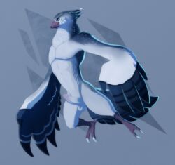 1boy 2018 anthro avian balls beak bird breath_of_the_wild digital_media_(artwork) erection essence_of_rapture fan_character feathers humanoid_penis male male_only nintendo nude penis rito simple_background smile solo the_legend_of_zelda vari_(yufuria) video_games wings