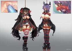 2girls arms_behind_back ball_gag bondage bound breasts breasts_out dildo_gag female femsub gag gagged girls'_frontline harness_gag kantai_collection lumpychan multiple_girls multiple_subs nipple_clamps nipples pussy pussy_juice rope slave tenryuu_(kantai_collection) thighhighs tied_up torn_clothes type_97_(girls'_frontline) uncensored vibrator