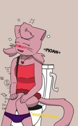 2018 anonymous_artist anthro bathroom bittersweet_candy_bowl blush breasts closed_eyes clothed clothing dialogue digital_media_(artwork) dress drunk english_text feline feline female fur hair hi_res mammal moan peeing public_restroom purple_panties shaded sitting solo teenager text toilet toilet_paper toilet_use underwear urine watersports webcomic young