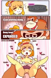 1boy 1girls ahe_gao animal_crossing anthro artist_name barefoot bell black_eyes blonde_hair blue_skirt blush bouncing_breasts breasts breasts_out character_name closed_eyes closed_mouth comic constricted_pupils donkey_kong donkey_kong_(series) english_text erection expand_dong eyebrows_visible_through_hair female functionally_nude fur furry green_vest hair_tie half-closed_eyes hands_up happy heart instant_loss_2koma interspecies isabelle_(animal_crossing) jingle_bell looking_at_viewer looking_up medium_breasts meme moaning motion_lines multiple_views necktie nintendo nipples no_humans no_panties open_mouth patreon_username pencil_skirt penis penis_expansion penis_growth pongldr pov pussy red_neckwear rolling_eyes sex shirt short_hair short_sleeves size_difference skirt skirt_lift smile speech_bubble spread_legs straight super_smash_bros. talking tears teeth testicles tied_hair tongue tongue_out topknot uncensored vaginal_penetration vest watermark web_address white_shirt