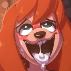 anthro black_nose blush canine cum cum_in_mouth cum_inside disney female front_view fucked_silly goof_troop green_eyes hair headshot_portrait komponi long_hair mammal messy_hair open_mouth open_smile orange_hair portrait smile solo sylvia_marpole