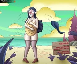 abs beach beach_background beach_hat big_breasts blind_peacock_draws blind_peacock_draws_(artist) blue_hair boots boots_only commission commission_art commissioner_upload covered_nipples covering_breasts covering_crotch covering_pussy covering_self different_colored_pussy_hair different_eye_color disney disney_channel dissolving_clothes embarrassed embarrassed_female embarrassed_naked_female embarrassed_nude_exposure embarrassed_nude_female embarrassing embarrassment exposed exposed_breasts exposed_nipples exposed_pussy exposed_torso glasses gp_spices green_eyes grey_hair leggings leggings_only lilith_clawthorne mature mature_female mature_woman milf naked naked_female nude nude_beach nude_female portal pubic_hair pussy pussy_hair ripping_clothing shoes shoes_only sign sun_hat text the_owl_house time_portal_(the_owl_house) time_travel white_skin witch witch_(the_owl_house)