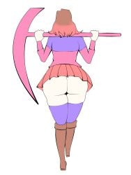 1girls bete_noire betty_noire big_ass boots brown_hair female female_only glitchtale pink_hair pink_highlights pixiv scythe short_hair skirt undertale undertale_(series) undertale_au undertale_fanfiction yazu_(artist) yazuel_aliel