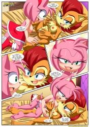 2girls amy_rose anthro ass barefoot bbmbbf bed blush breast_sucking breasts comic female female/female female_only mobius_unleashed multiple_girls nipples nude palcomix pussy sally_acorn sega sex sonic_(series) sonic_the_hedgehog_(series) who_is_your_daddy_(comic)