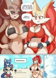 4girls big_breasts bikini braixen bray_(lucyfercomic) breasts cleavage colette_(inarifox) comic female furry huge_breasts hybrid_pokemon lopunny lucyfercomic pokémon_(species) pokemon pokemon_(species) speech_bubble thick_thighs wide_hips