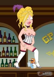 accurate_art_style american_dad bar big_breasts blonde_female blonde_hair blonde_hair_female erect_nipples francine_smith gp375 hairless_pussy high_heel_boots high_heels huge_breasts innie_pussy klaus_heissler large_breasts light-skinned_female light_skin long_hair mons_pubis old_west shaved_crotch shaved_pussy smile smiley_face smiling smiling_at_another smiling_at_each_other table_top trashy