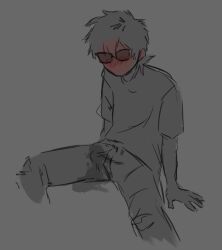 1boy blush clothed clothed_male dave_strider dickmien fully_clothed homestuck male male_focus male_only masculine monochrome no_background no_visible_genitalia short_hair short_hair_male skinny solo solo_male sunglasses young