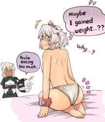 2girls ass blush elphelt_valentine female guilty_gear panties ramlethal_valentine sugag tagme topless