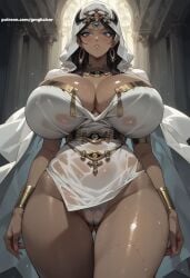 ai_generated big_breasts black_hair cameltoe egyptian egyptian_female from_below gmgkaiser huge_breasts isis_ishtar looking_at_viewer mommy tagme tan-skinned_female tan_body tan_skin wet_clothes yu-gi-oh!