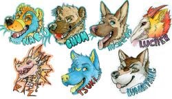 anthro ball_gag bear blue_body blue_eyes blue_fur brown_body brown_fur canid canine canis chumbasket closed_eyes domestic_dog dragon ear_piercing ear_ring fur gag gagged german_shepherd grey_body grey_fur headshot_portrait hi_res hybrid hyena industrial_piercing_ladder male male_anthro mammal multiple_images mustelid mythological_creature mythological_scalie mythology orange_body orange_fur otter piercing portrait red_eyes ring_piercing scalie simple_background solo species_request tan_body tan_fur white_background white_body white_fur wolf yellow_eyes